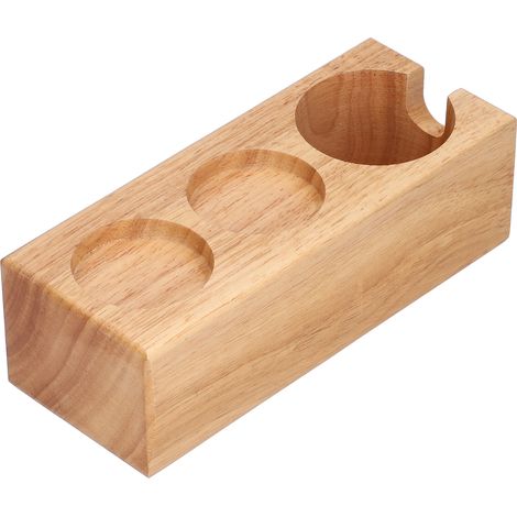 3-Loch-Kaffeefilter-Tamper-Halterung, Tamperstation, Kaffeesiebträger, Holzfarbe (1/5)