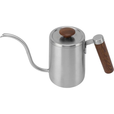 Cafetière à filtre en acier inoxydable 304, bec verseur étroit en col de cygne, poignée en bois, 600 ml, couleur de broyage (1/5)