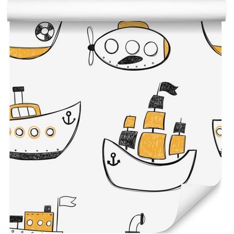 Papel pintado con coloridos barcos de diferentes tipos para salón y dormitorio, 50x1000 cm. (1/5)