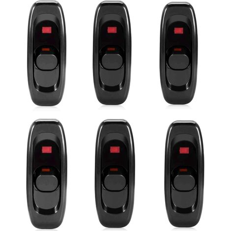 6 x Interrupteur de câble de cordon de lampe noire interrupteur de torpille AC 250 V 10A avec voyant LED pour petit appareil ou lampe (1/5)