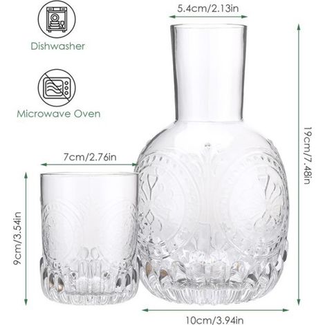 Ensemble de bouteilles d'eau - Vintage - Verre - 880 ml carafe - 400 ml verre - Blanc (1/5)