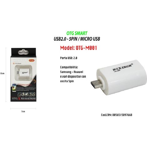 MaxTech - Pennetta Otg Smart Tastiere Stampanti Adattatore Pc Smartphone Lettore Card Usb Maxtech Otg-m001 -