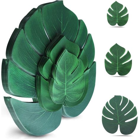 Feuilles Artificielles De Palmier - 100 Pièces - Grandes Moyennes Petites - Décoration Thème Tropical Jungle Luau - Pour Table Intérieur Mur Fête (1/5)