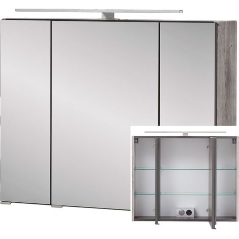Badmöbel Spiegelschrank inkl. LED Beleuchtung, 80cm, Eiche Ribbeck, TRONDHEIM-03 B/H/T: ca. 80/64/20cm (1/5)