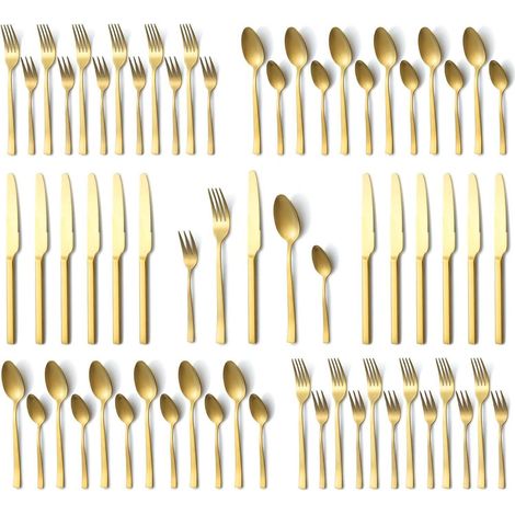 Besteckset 60 Teile Gold matt für 12 Personen, Edelstahl, spülmaschinenfest (1/5)