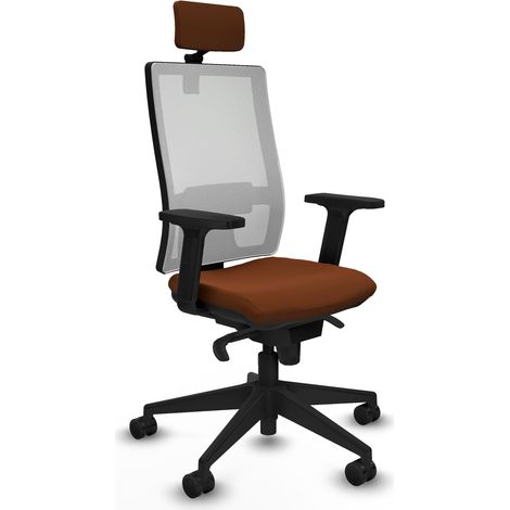 Horna sincro malla blanca similpiel marrón brazos 2D base piramidal cabecero 2D ruedas 65mm nailon (1/5)