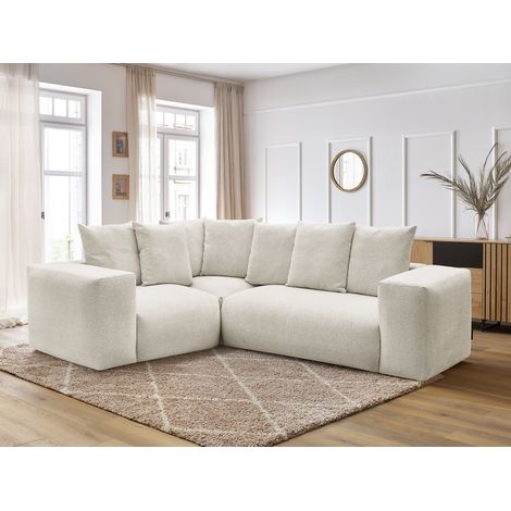 BOBOCHIC - Canapé d'angle fixe modulable VOLTAIRE avec 1 chauffeuse 2 places, 1 angle et 1 chauffeuse 1 place tissu chiné Angle gauche Blanc (1/5)