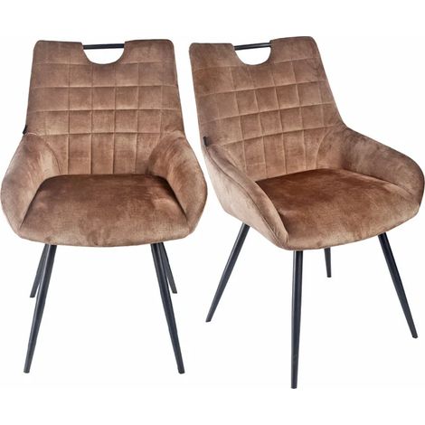 Lot 2 chaises capitonnées velours taupe pieds métal noir – BRANDY 2 (1/5)
