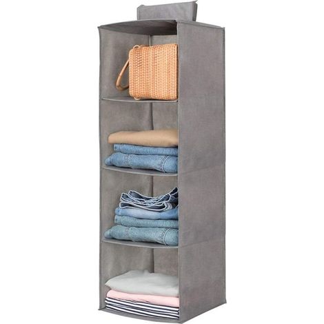 Étagères de rangement suspendues, 4 compartiments Étagères suspendues Étagère suspendue en tissu pour colonne de rangement chambre d'enfant Aussi pour couloir ou chambre, gris (1/5)