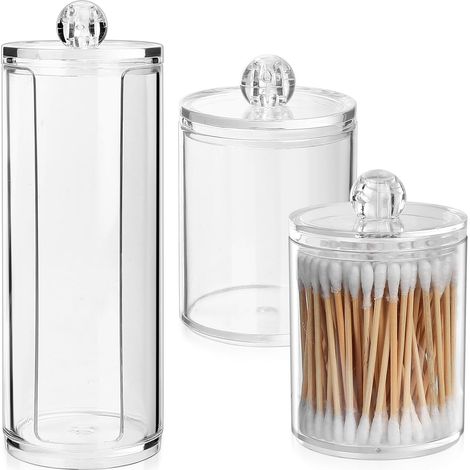 3 Boite Coton Tige, Rangement Transparent, Couvercle Anti-poussière, PET Résistant, Organisateur Salle de Bain (1/5)