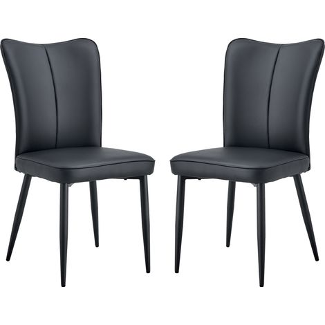 CHICFURN Silla de comedor de diseño negra, lote de 2, PU, 45 x 44 x 89 cm, para oficina (1/5)