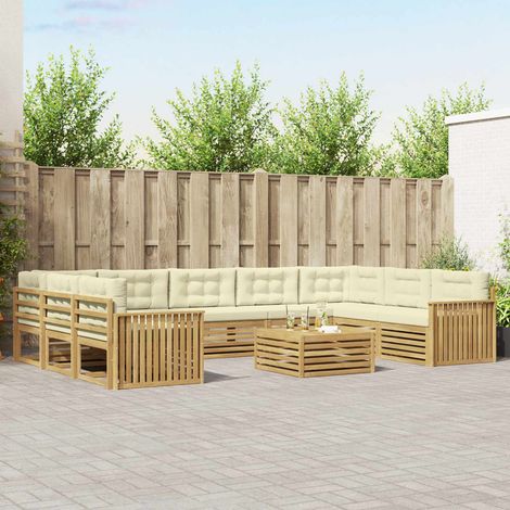 vidaXL Outdoor-Sofagarnitur 10 Stk. Weiß und Creme Massivholz Akazie (1/5)
