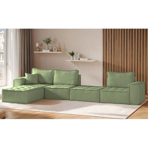Ecksofa Modulsofa 4-teilig SANDE XL Stoff Alpine Hellgrün Ottomane Links (1/5)
