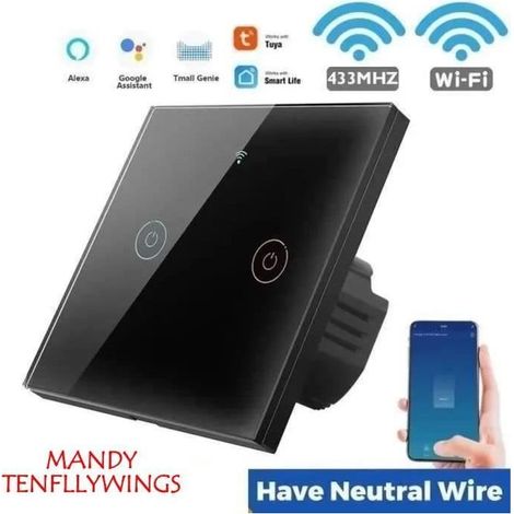 Intelligenter WLAN-Touchschalter, Schwarz, 2-fach, App-gesteuerte Fernbedienung, Timer, für Smart Home, Tuya, Google Home und Alexa (1/5)