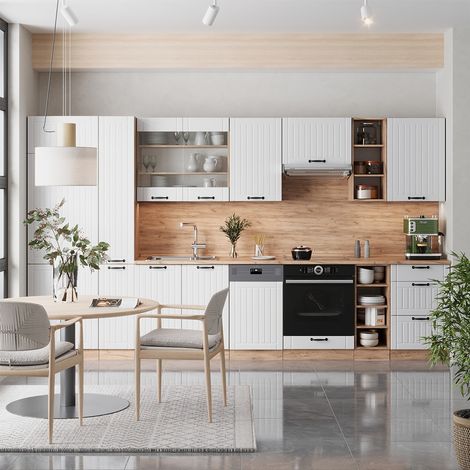 Mueble de cocina Fame-Line, Blanco casa de campo, 355 cm sin encimera, Vicco