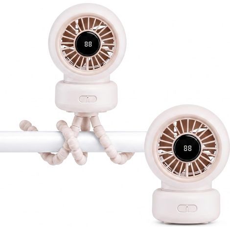 Ventilateur de Poussette avec Écran LED, Mini Ventilateur Portable 3 Vitesses pour Siège Auto-Rose (1/3)