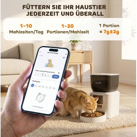 Automatischer Futterspender 35 x 18,5 x 30,5 cm Edelstahl weiß, App – MEUBLIV (1/5)