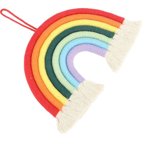 Macramé arc-en-ciel 7 couleurs, suspension murale tissée à la main avec franges, décoration maison chambre, accessoire photo BZ-701 (1/5)