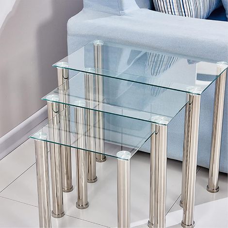 Glass Side Table, Glass Nest of Tables Set of 3, Rectangular End Table, Glass Coffee Table for Living Room (Rectangular, Clear) (1/5)