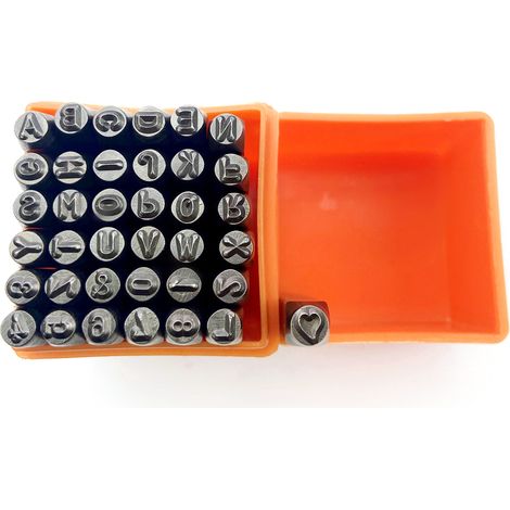 Jeu de 37 poinçons en acier (26 lettres, 9 chiffres), outil de marquage en acier au carbone avec boîte de rangement (1/5)