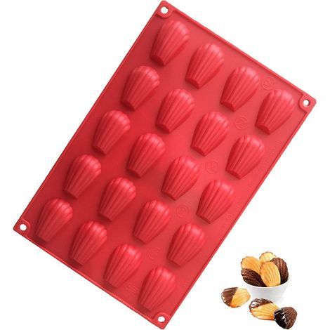 Lot de 2 Moules à Madeleine Mini Coquillage en Silicone - 20 Cavités Antiadhésives - Pour Gâteaux, Chocolat, Biscuits - Rouge