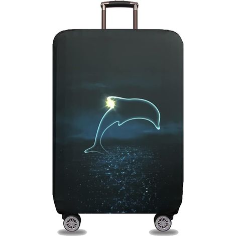 Housse de protection élastique en spandex TRAVELKIN pour valise, compatible avec les valises de 18/24/28/32 pouces, épaisse et lavable (S (18-21 pouces), motif dauphin) (1/5)