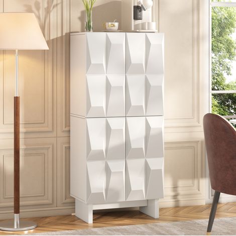 Armadio alto 60.5x34x135.5 cm, salvaspazio, 4 ante, ripiani regolabili, pannello truciolare, bianco (1/5)