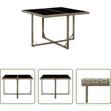 vidaXL Table de salle à manger extérieure - Table de jardin Gris 109x107x74 cm Résine tressée et verre (1/5)