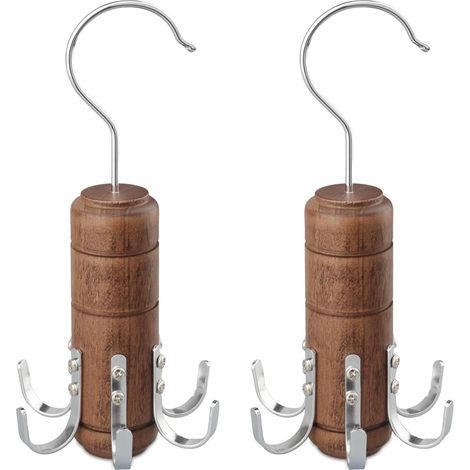 Lot de 2 cintres en bois pour ceintures, 6 crochets, porte-cravates, organiseur d'accessoires de placard, rotation à 360 degrés (marron) (1/5)