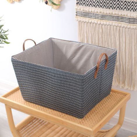 Cesto portaoggetti pieghevole in tessuto intrecciato, grigio, 45 x 35 x 25 cm, 1 pezzo con manici. Cesto per la biancheria. (1/5)