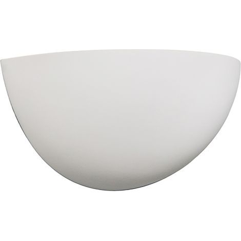 Applique murale blanche en plâtre et acier – 14 cm haut, 28 cm long – Douille E14, intensité variable – Pour salon, couloir, chambre (1/5)
