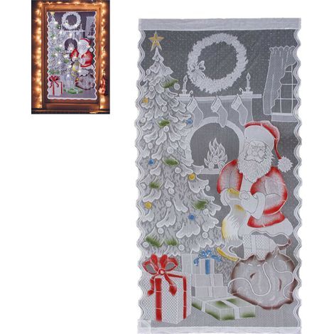 Rideaux de Noël en dentelle avec LED intégrées – Motif Père Noël – Occultation partielle – Pour salon ou chambre – Lot de 2 (1/5)