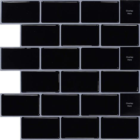 2-pices Noir (30.5x 30.5cm) Sticker Carrelage Adhesif Mural 3d Autocollant Credence Adhesive Pour Cuisine (1/5)