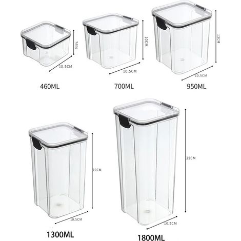 (Noir) Grand bocal de conservation de cuisine en plastique hermétique et résistant à l'humidité (1/5)
