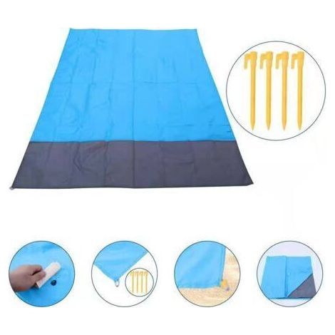 Beach Mat 140 x 200 cm Waterproof and Sandproof Camping Picnic Blanket with 4 Tent Pegs for Beach Barbecue and Picnic (1/3)