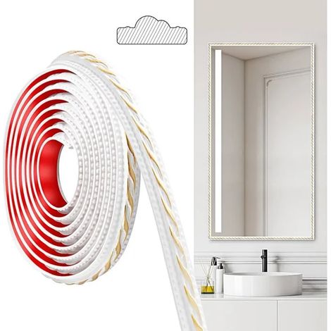 Moulures PVC autocollantes, 300×2 cm, pour plafonds, murs, bordures, cadres miroirs, plinthes, armo - Or Blanc (300cm×2cm) 300cm×2cm (1/5)