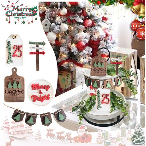 Support À Étages Pour Décoration De Noël - Lot De 8 Pièces En Panneau De Bois - Idéal Pour Table De Salon Ou Buffet Festif - 8 Pièces (1/5)