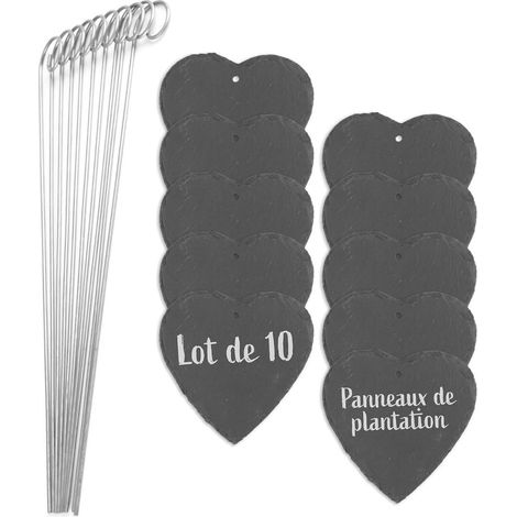 Étiquettes Plantes en Ardoise Réutilisables et Résistantes aux Intempéries – Set de 10 avec Piquets Acier – 10 x 10 x 0,5 cm (1/4)