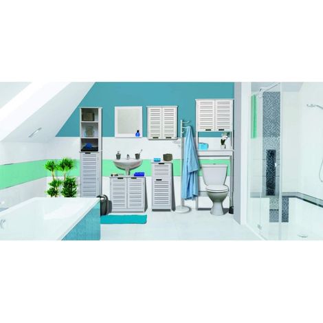 Meuble pour Salle de Bain Blanc, Disponible en 5 déclinaisons Meuble Toilette ou Salle de Bain - Meuble Haut - Miami Blanc. (1/3)