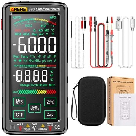 Multimètre Numérique à Plage Automatique TRMS 6000 Comptes, Multimètre Digital, Ampèremètre, Ohmmètre, Voltmetre, Mesure de Courant Tension Résistance Continuité Capacité Diode Fréquence