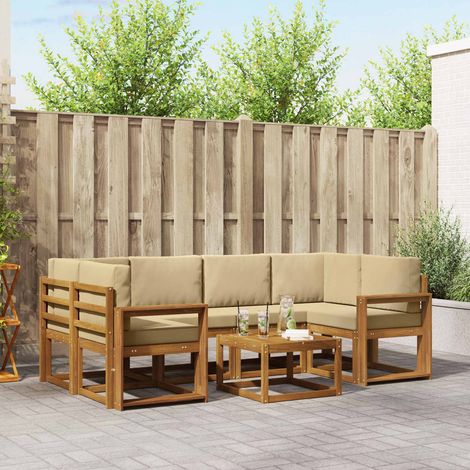 Outdoor-Sofagarnitur mit Kissen 7 pcs Natur und Beige