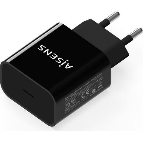 AISENS Cargador USB-C PD 20W, 5V/3A 9V/2.2A 12V/1.66A, negro (1/4)