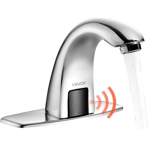Robinet Automatique sans Contact, Mitigeur Lavabo à Capteur de Mouvement, Mélangeur d’Eau Chaude et Froide Température Réglable, pour Tuyau 9,5 mm, Bar Cuisine Salle de Bain, Chromé Argenté (1/5)