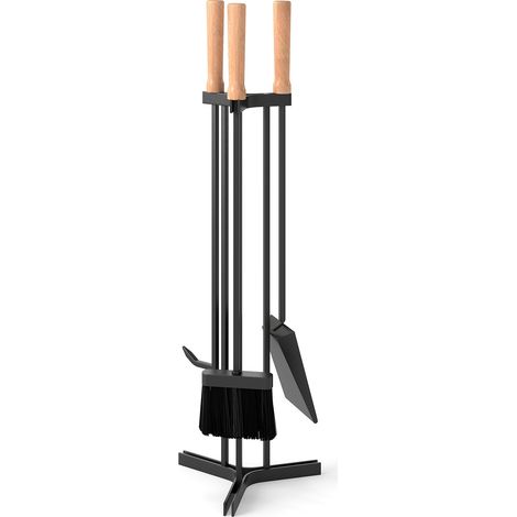 Ensemble d'Outils de Cheminée 4 Pièces, Kit Robuste en Métal avec Tisonnier, Pelle, Brosse et Support de Base, pour Poêle, Foyer (1/5)