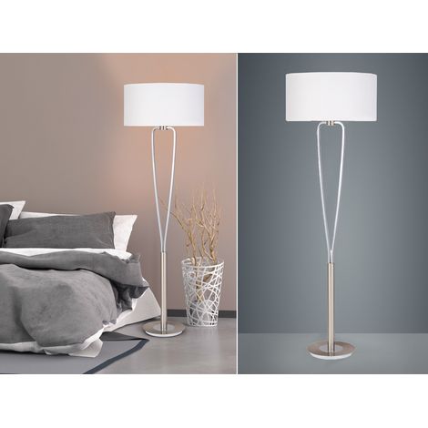 Designer Stehleuchte PARIS II Silber mit Stoffschirm Weiß, Höhe 160cm (1/6)