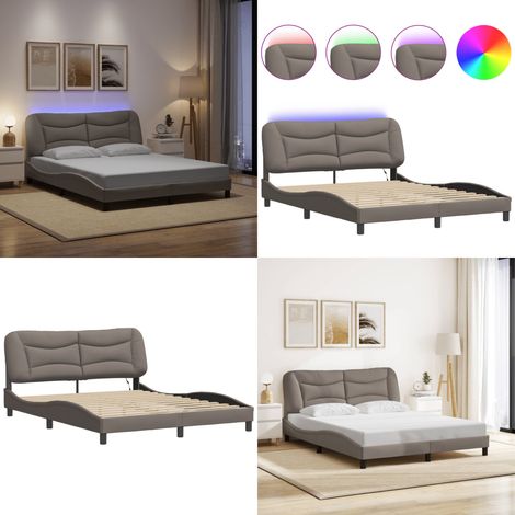 Cadre de lit avec LED sans matelas taupe 160x200 cm tissu - Lit Plateforme - Lit Design - Cadre De Lit - Lit Avec Éclairage LED - Lit Double - Home & Living (1/5)