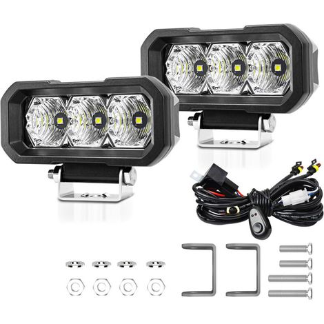 Lot de 2 projecteurs de travail LED, 5 pouces, antibrouillard, étanche IP68, 240 W, tout-terrain, pour voitures, camions, motos, SUV, jardins, arrière-cours, avec faisceau de câbles, projecteur (1/5)