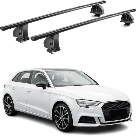 OMAC Barres de toit transversales en acier pour Audi A3 8Y Sportback 2020-2026 – TÜV / DIN 75302:2019 – Antivol inclus – Rainure en T (accessoires) – Charge max 75 kg – 2 barres – Noir (1/4)