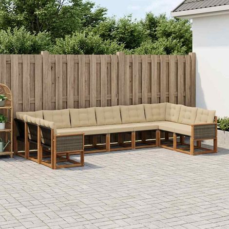 vidaXL Outdoor-Sofagarnitur mit Kissen 10 pcs Natur und Beige (1/5)