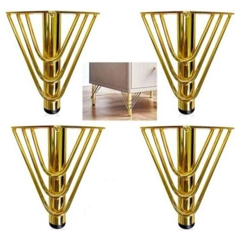 4 Pieds de Meubles Metal Doré, Pied Canapé de Rechange de 15cm Moderne, Pied pour Table Basse, Meuble TV, Protection du Sol+Base Silencieuse Antidérapante (1/5)
